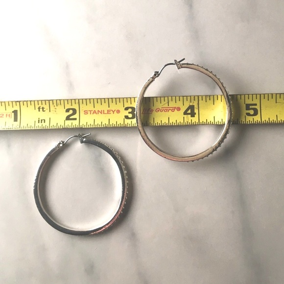 CZ Silver Hoop Earrings - Picture 7 of 8